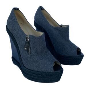 Christian Louboutin Deroba Gray Felt Peep Toe Wedge Booties, EU 38 (US 8) Heels